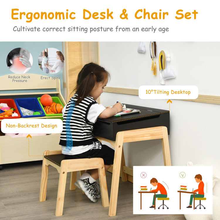 Kids Activity Art Study Desk and Chair Set with Large Storage Space