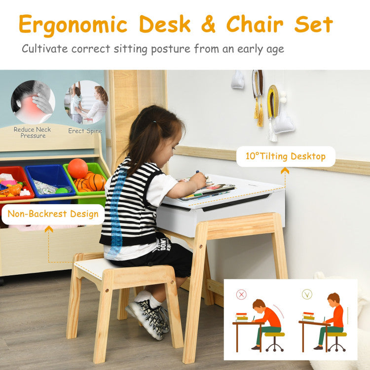 Kids Activity Art Study Desk and Chair Set with Large Storage Space