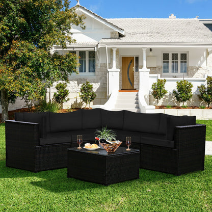 6 Piece Rattan Patio Sectional Sofa Set with Cushions for 4-5 Persons