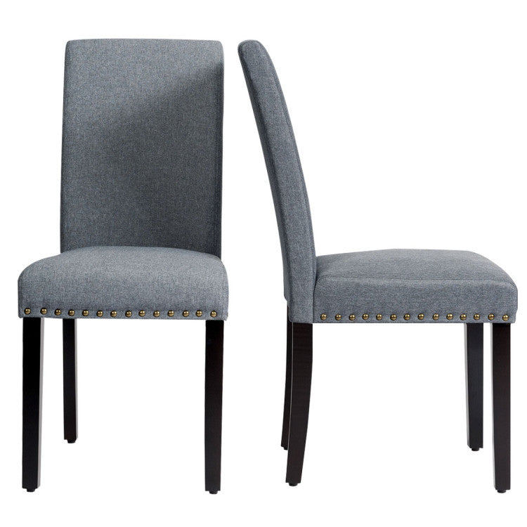 Set of 2 Fabric Upholstered Dining Chairs with Nailhead