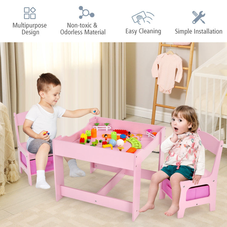 2-In-1 Desktop Kids Table Chairs Set With Storage Boxes