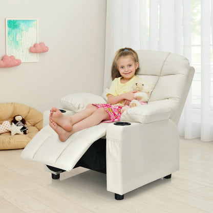 Kids PU Leather/Velvet Fabric Kids Recliner Chair with Cup Holders