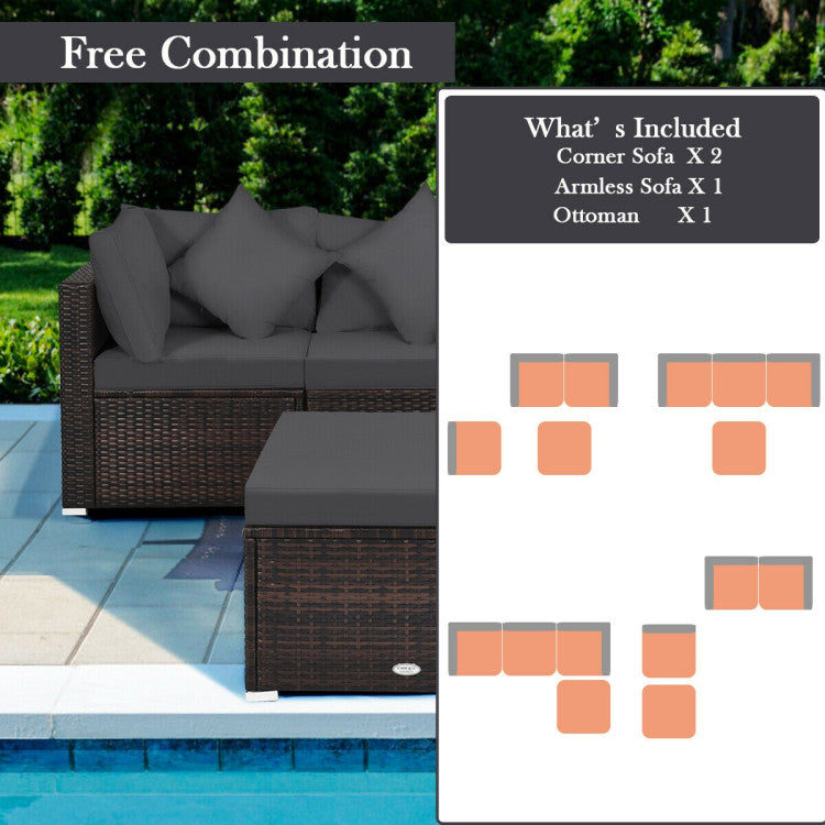 4 Piece Patio Rattan Furniture Set with Removable Cushions and Pillows