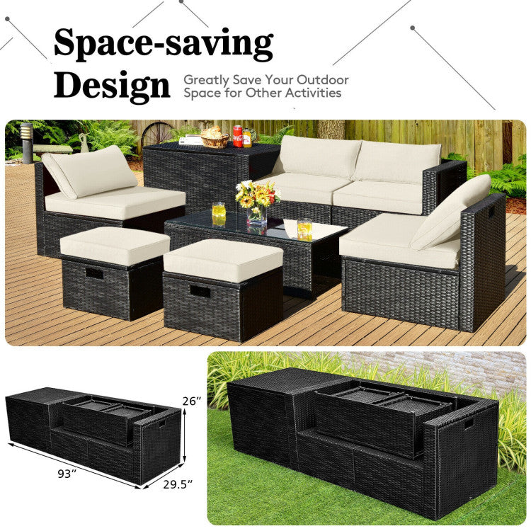 8-Piece Patio Furniture Set with Storage Box and Waterproof Cover