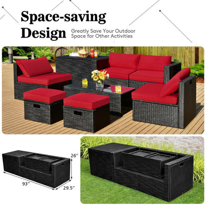8-Piece Patio Furniture Set with Storage Box and Waterproof Cover