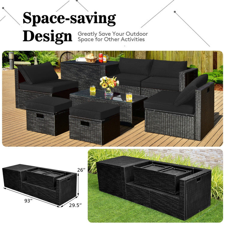 8-Piece Patio Furniture Set with Storage Box and Waterproof Cover