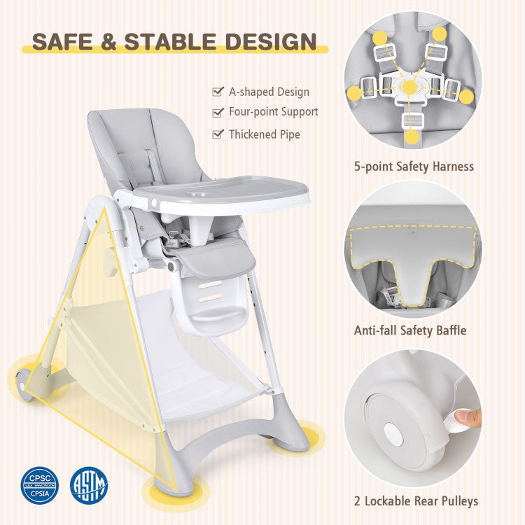 Baby Folding Chair with Wheel Tray and Storage Basket