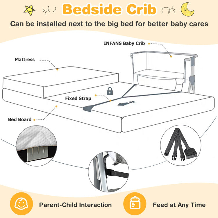 Adjustable Baby Bedside Crib with Large Storage