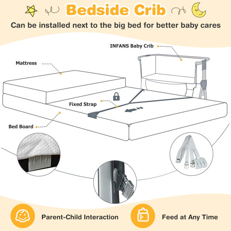 Adjustable Baby Bedside Crib with Large Storage