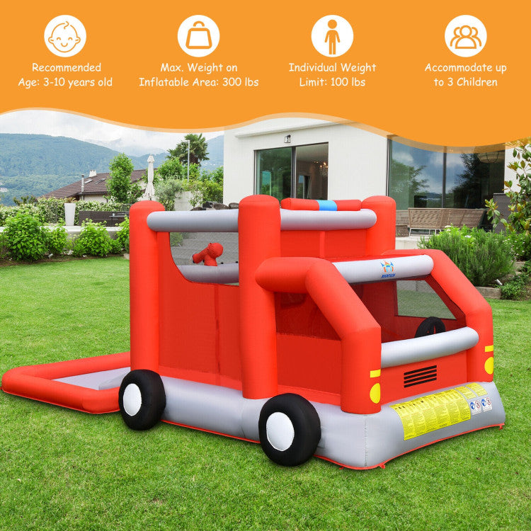 Fire Truck Themed Inflatable Kids Bounce House with 480W Blower