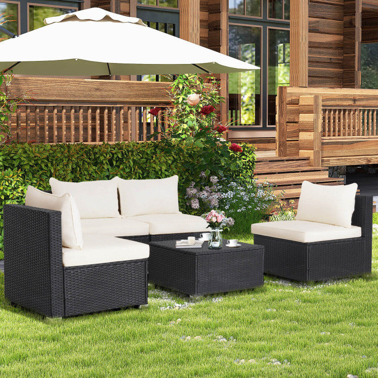 5 Piece Outdoor Patio Furniture Set with Cushions and Coffee Table