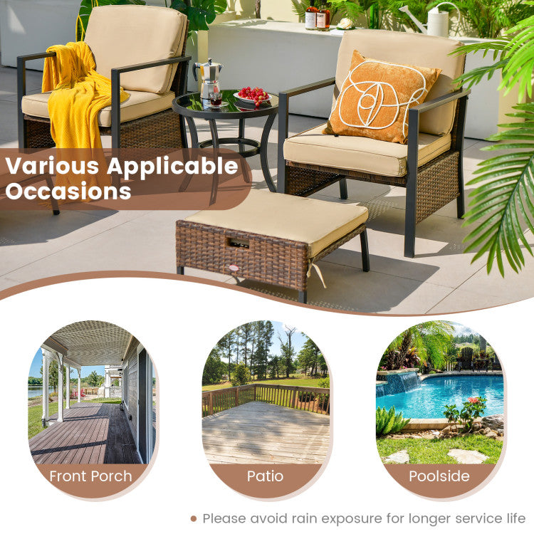 5 Piece Patio Wicker Conversation Set with Soft Cushions for the Garden Yard