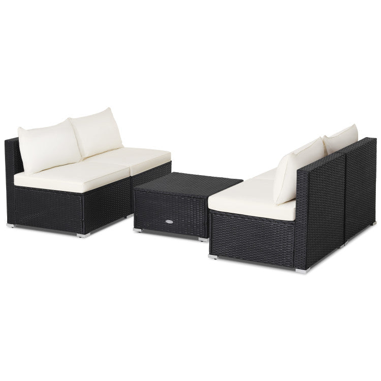 5 Piece Outdoor Patio Furniture Set with Cushions and Coffee Table