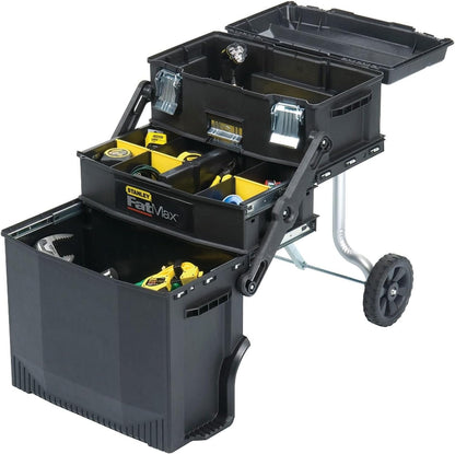 STANLEY Rolling Tool Box Set - FATMAX® 4-in-1 Mobile Tools and Parts Work Station Organizer, Heavy-Duty Wheels, Black, 88 Lb. Capacity, 22"L 14" W 29" H