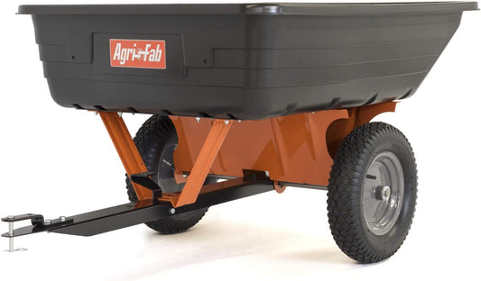 Agri-Fab Trailer Cart Rubber Wheels - Pneumatic Wheel Type, Single-Lever Release Dump Mechanism, Black color, 10.0 cu.ft., 650 lb Load Capacity