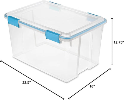 Sterilite Storage Tote, Clear, Polypropylene - 13.5 Gallon Volume Capacity, Blue/Clear Lid, Rectangular, Latches, 36 packs, 22.5 L x 16" W x 13.5" H