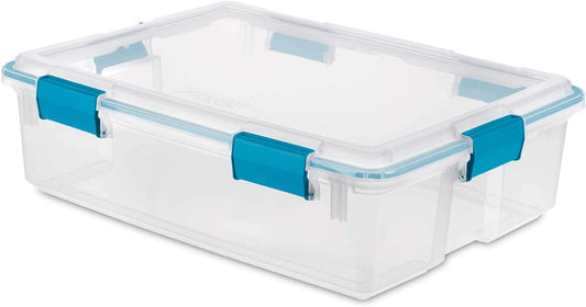 STERILITE Storage Tote, Clear, Polypropylene - Rectangular, Stackable, Plastic Material, Blue Lid, 9.2 gal Volume Capacity, 24 in L, 18 in W, 7 in H,