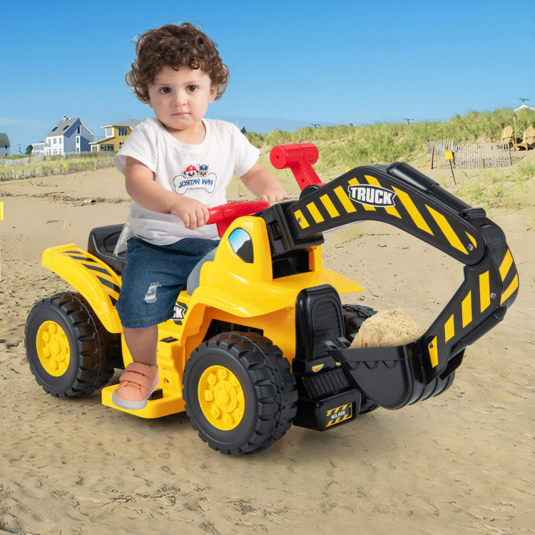 6V Electric Kids Ride on Excavator Pretend Play Toy Tractor with Basketball Hoop