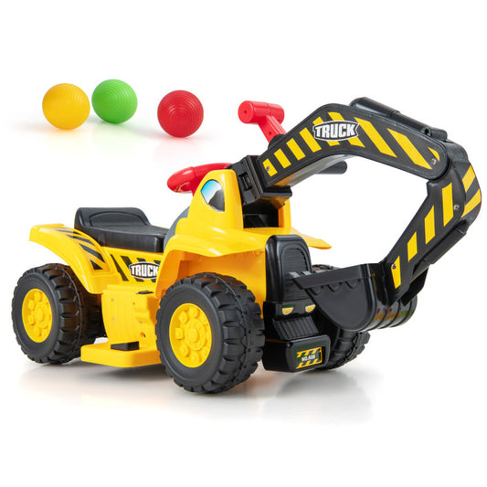 6V Electric Kids Ride on Excavator Pretend Play Toy Tractor with Basketball Hoop
