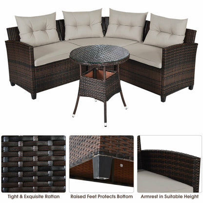 4 Piece Outdoor Cushioned Rattan Furniture Set