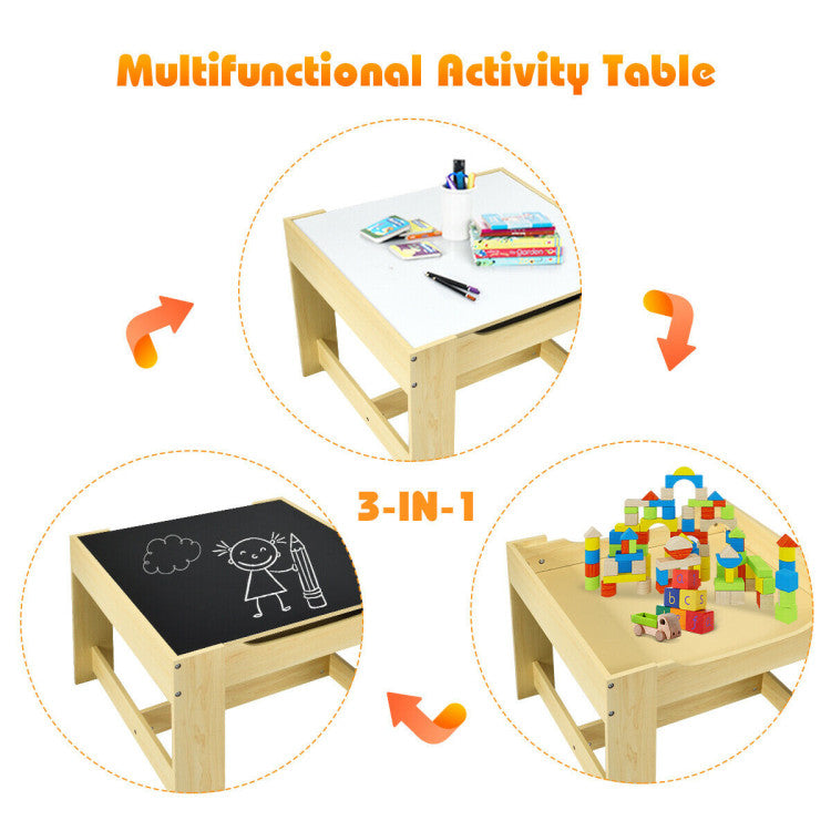 2-In-1 Desktop Kids Table Chairs Set With Storage Boxes