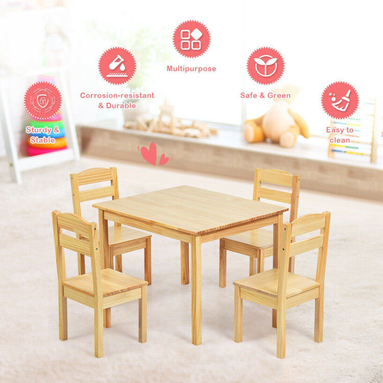 Kids 5-Piece Wooden Table and Chair Set