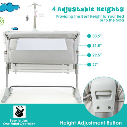 Height-Adjustable Baby Side Crib with Music Box and Toys
