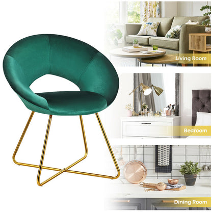 Modern Accent Velvet Dining Arm Chair with Golden Metal Legs and Soft Cushion