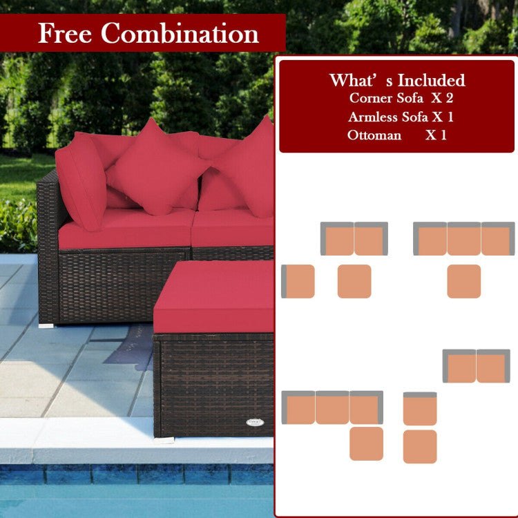 4 Piece Patio Rattan Furniture Set with Removable Cushions and Pillows