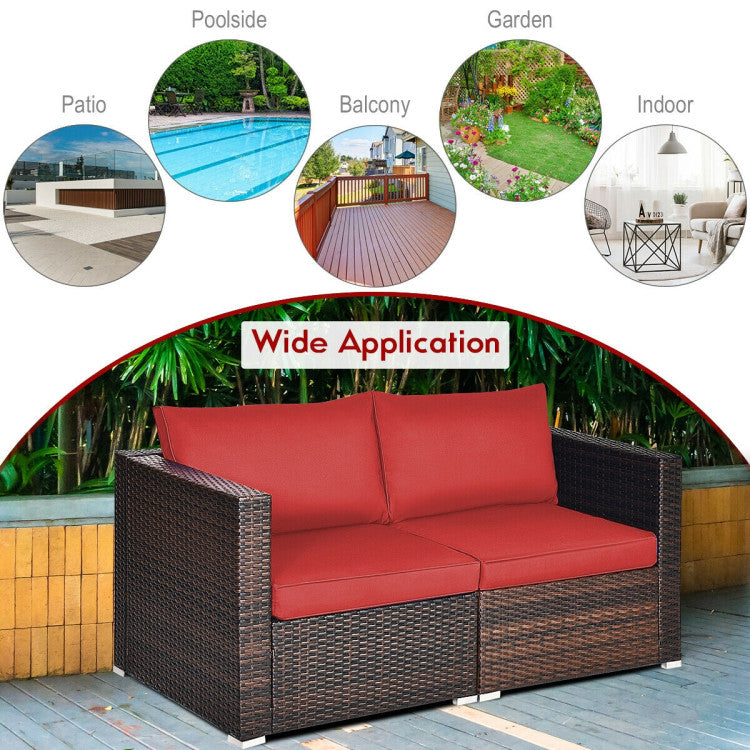 2 Piece Patio Rattan Sectional Conversation Sofa Set