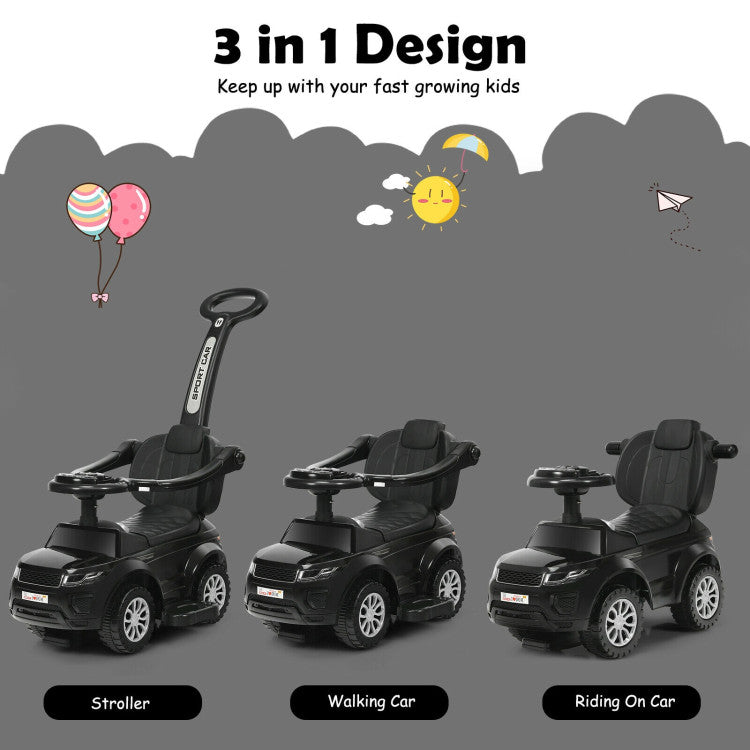 3-in-1 Ride-On Push Car Toddler Stroller with Music