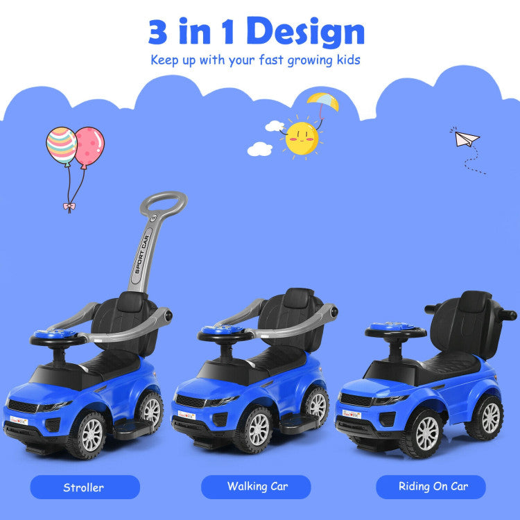 3-in-1 Ride-On Push Car Toddler Stroller with Music