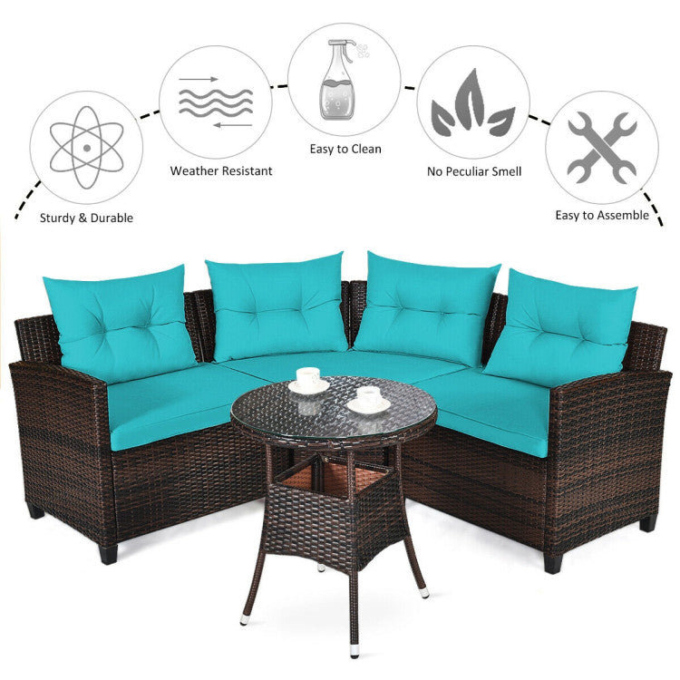 4 Piece Outdoor Cushioned Rattan Furniture Set