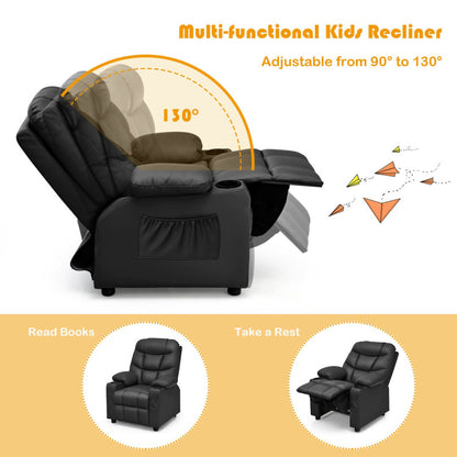 Kids PU Leather/Velvet Fabric Kids Recliner Chair with Cup Holders