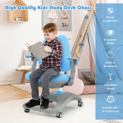 Kids Adjustable Height and Depth Desk Chair with Sit-Brake Casters