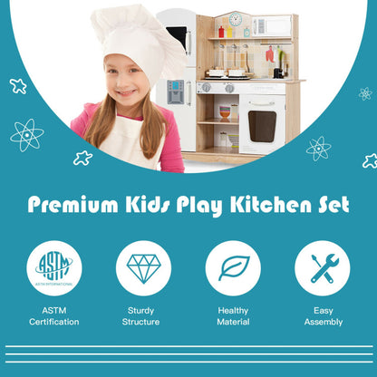 Wooden Kids Pretend Kitchen Playset Cooking Play Toy with Utensils and Sound