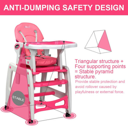 3-in-1 Baby High Chair with Lockable Universal Wheels