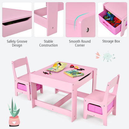 2-In-1 Desktop Kids Table Chairs Set With Storage Boxes