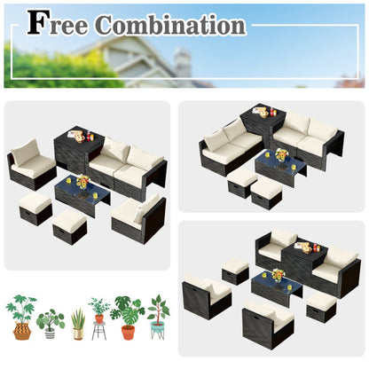 8-Piece Patio Furniture Set with Storage Box and Waterproof Cover