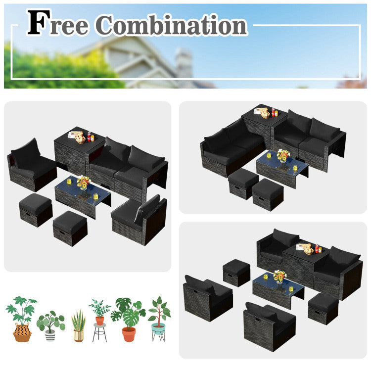 8-Piece Patio Furniture Set with Storage Box and Waterproof Cover