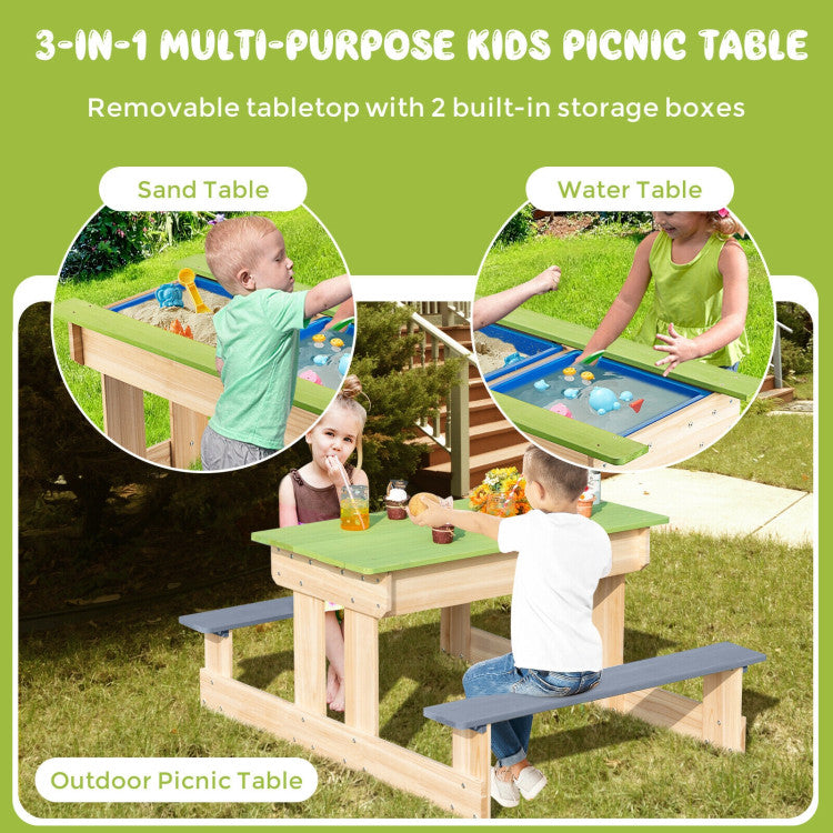 3-in-1 Kids Outdoor Wooden Water Sand Table with Play Boxes