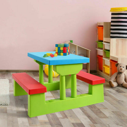 Kids Picnic Folding Table and Bench Set with Umbrella