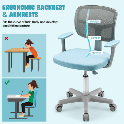 Adjustable Desk Chair with Auto-Brake Casters for Kids