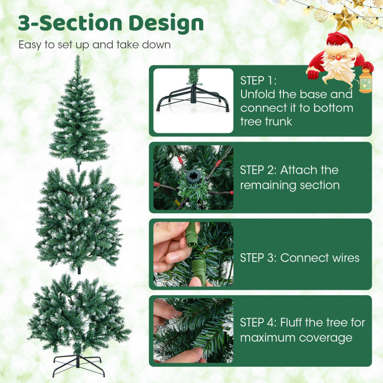 6 Feet Pre-Lit Artificial Christmas Tree with 618 Snowy Branch Tips