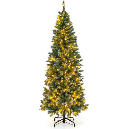 6 Feet Pre-Lit Artificial Christmas Tree with 618 Snowy Branch Tips