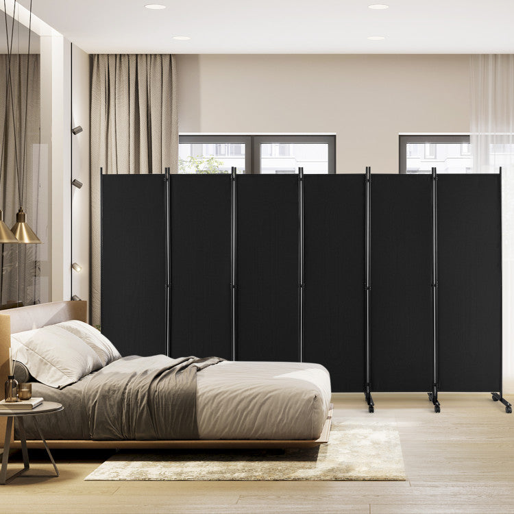 6 Panel, 6 Foot Tall Rolling Room Divider on Wheels