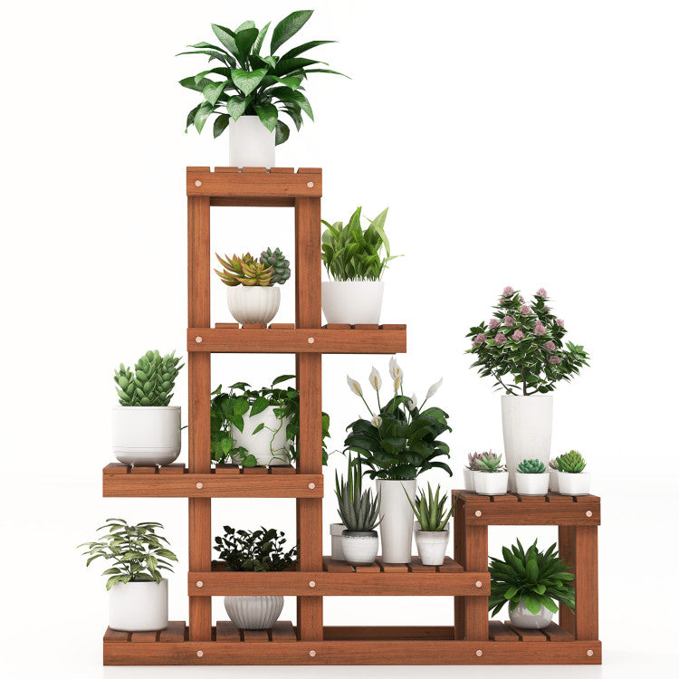 6 Tier Wood Plant Stand with High-Low Structure