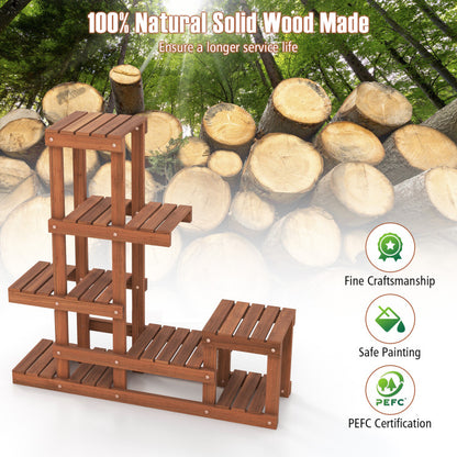 6 Tier Wood Plant Stand with High-Low Structure