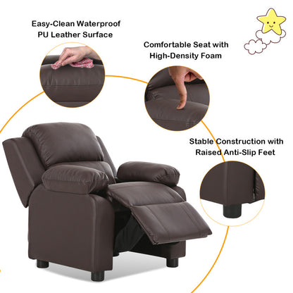 Kids Deluxe Headrest Recliner Sofa Chair with Storage Arms