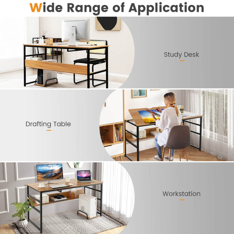 55-Inch Computer Desk with Tiltable Desktop